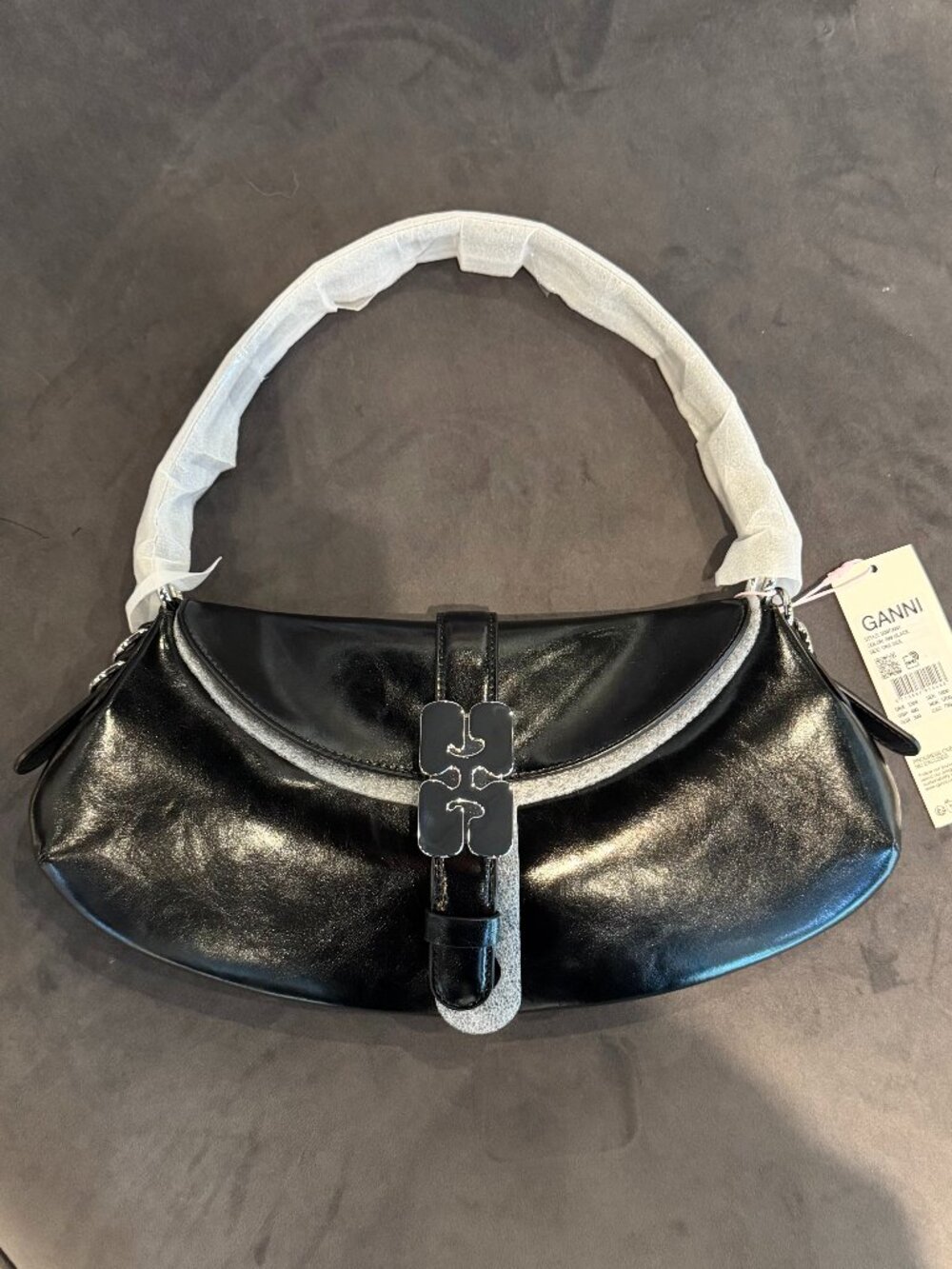 GANNI Black Kat Baguette Bag